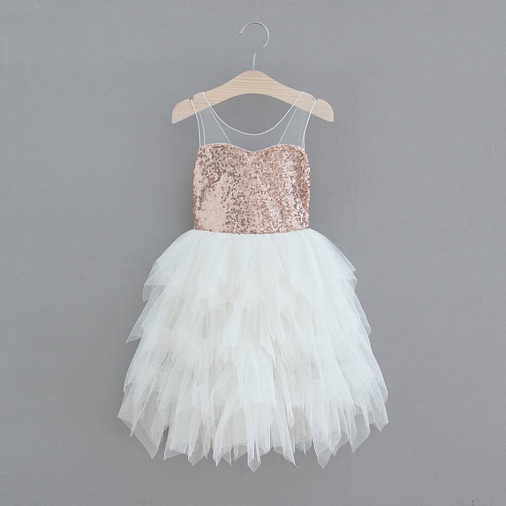 Girls Size 8/9 Nicolette's Couture Rose Gold Sequin and Tulle Dress
